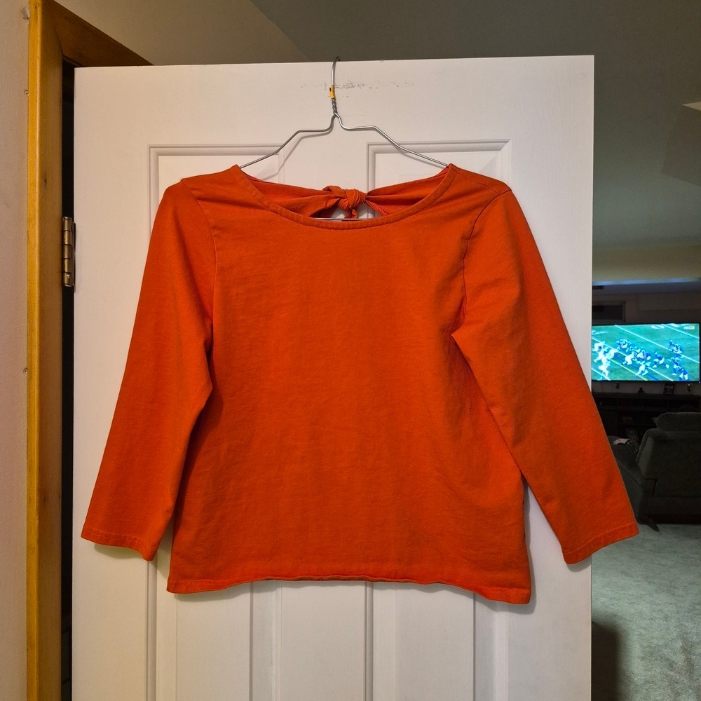 J.Crew Women Orange Boatneck 3/4 Sleeve Top with Back Tie Detail Size M